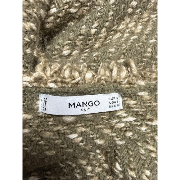 Mango Size 6 Medium Cardigan Long Sage Green Boucle Tweed Fringe Trim Soft - Picture 4 of 6